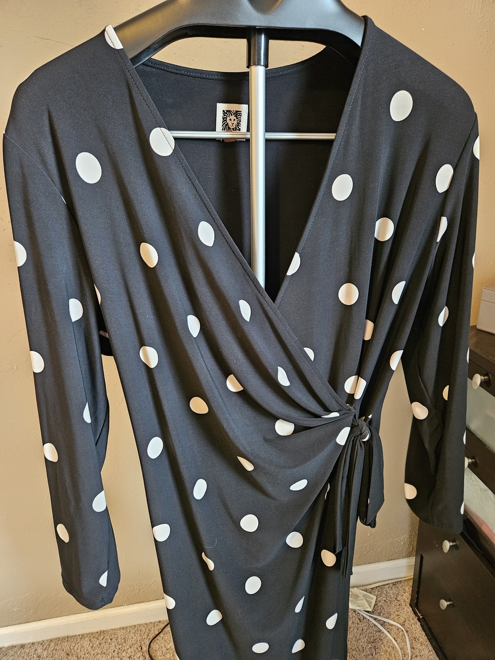 Anne Klein Black Midi Dress - White Polka Dots